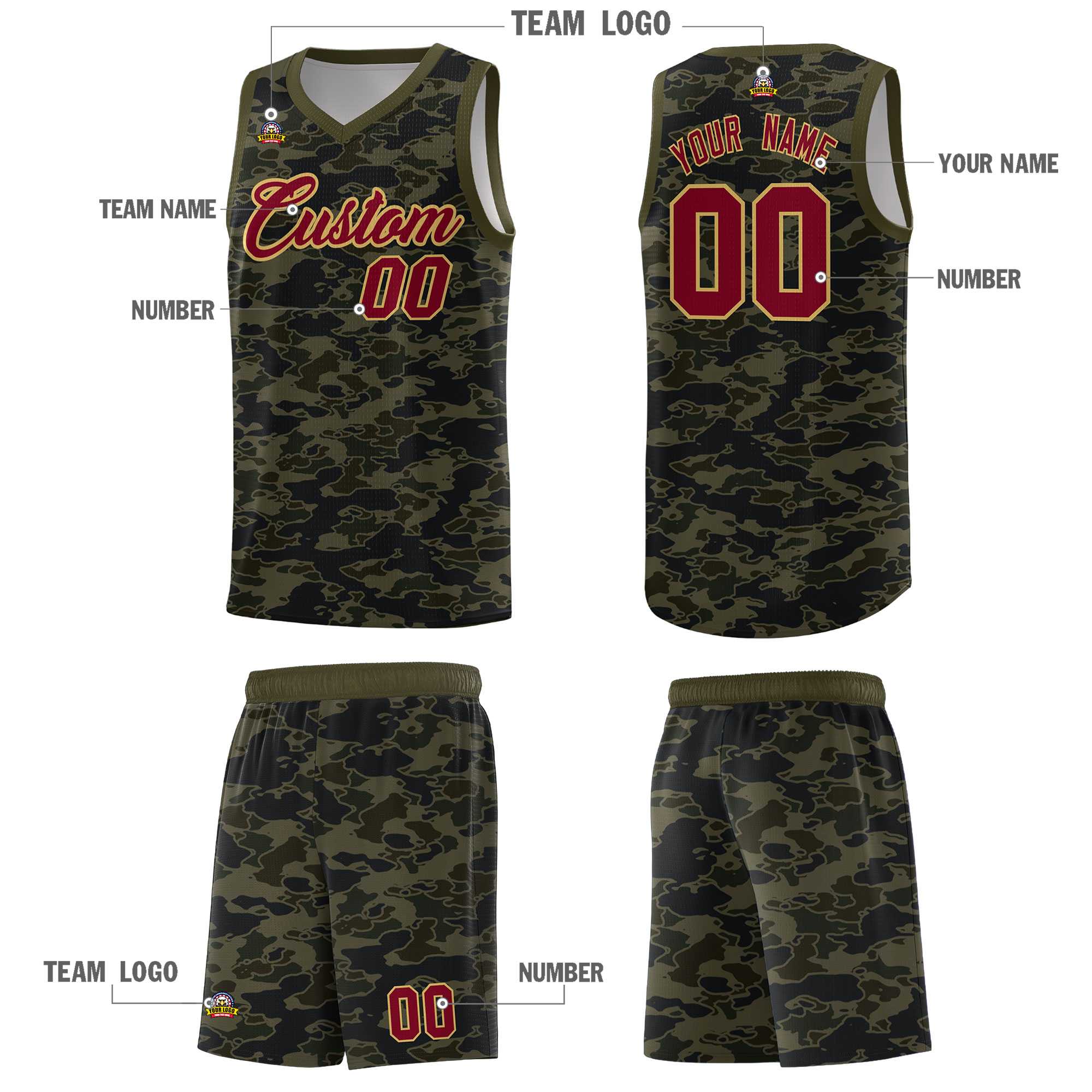 Custom Personalized Camo Sets Sports Uniform Basketball Jersey