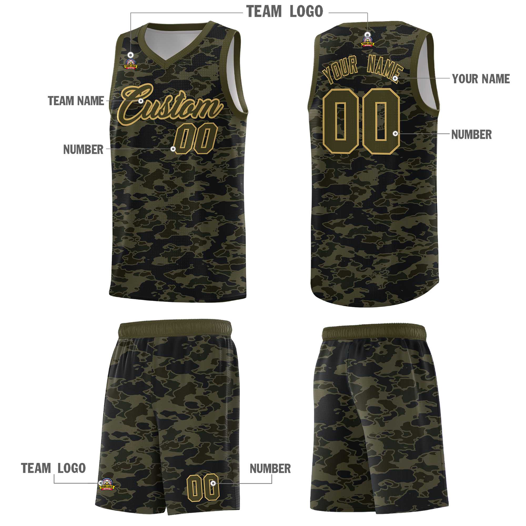 Custom Personalized Camo Sets Sports Uniform Basketball Jersey