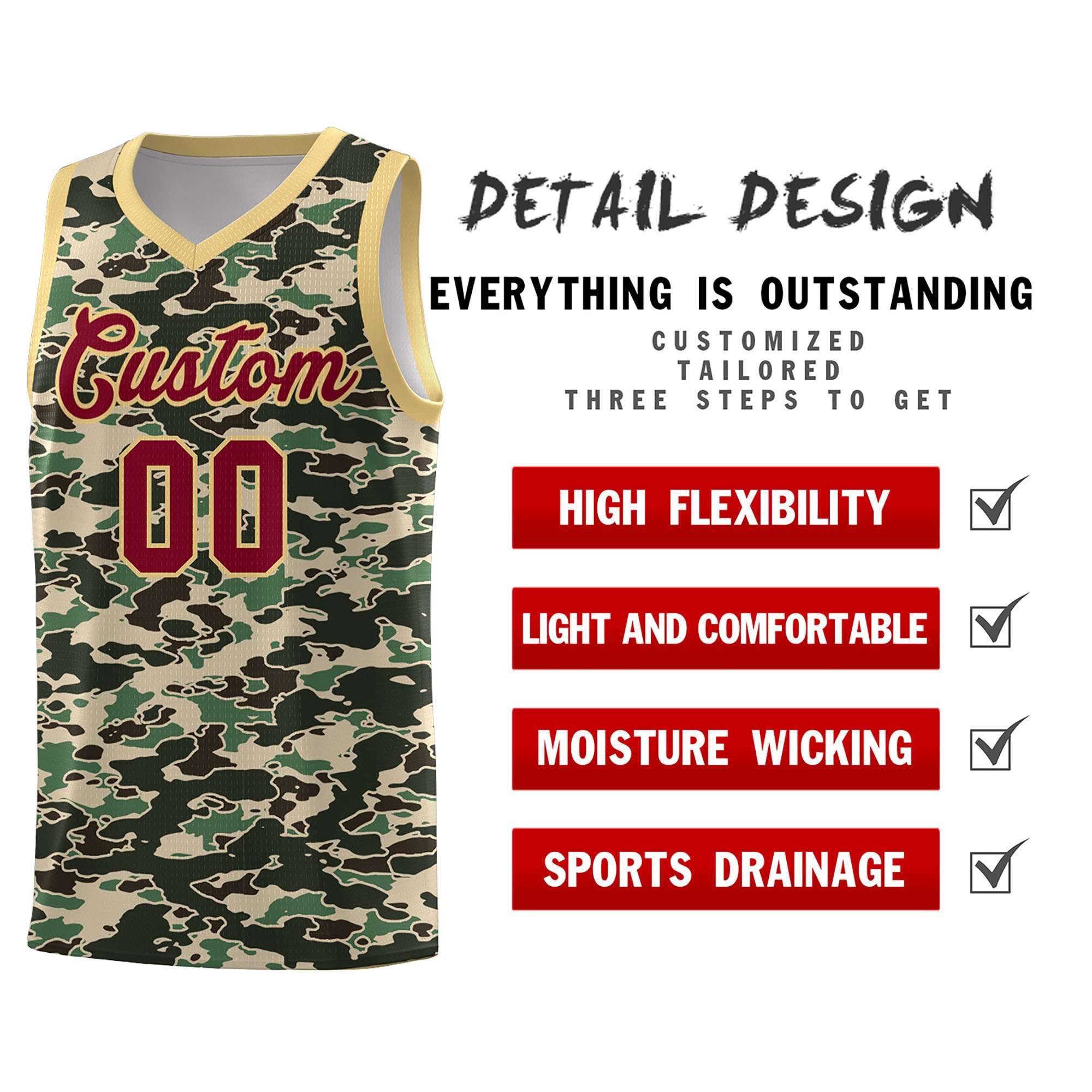 Custom Personalized Camo Sets Sports Uniform Basketball Jersey