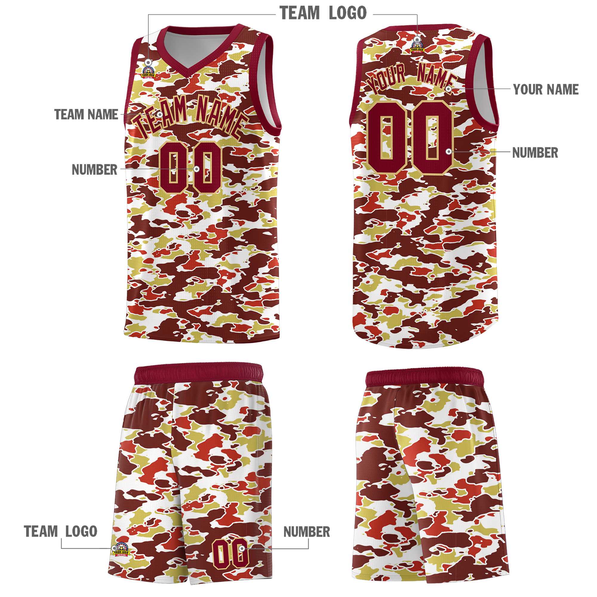 Custom Personalized Camo Sets Sports Uniform Basketball Jersey