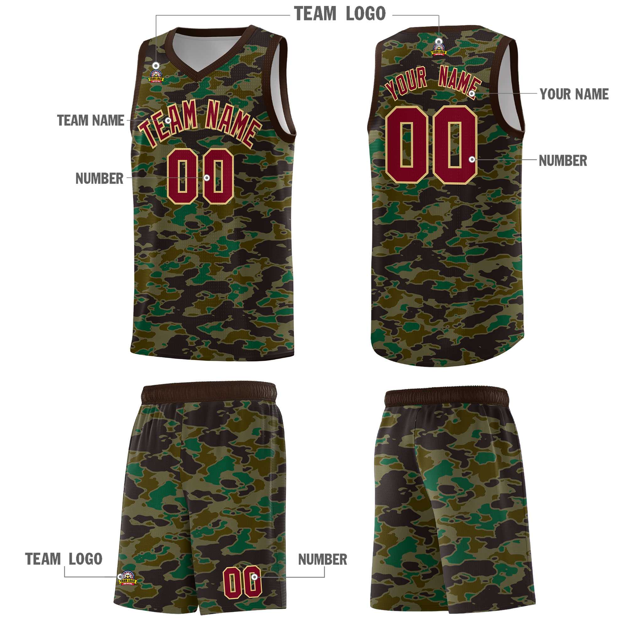 Custom Personalized Camo Sets Sports Uniform Basketball Jersey