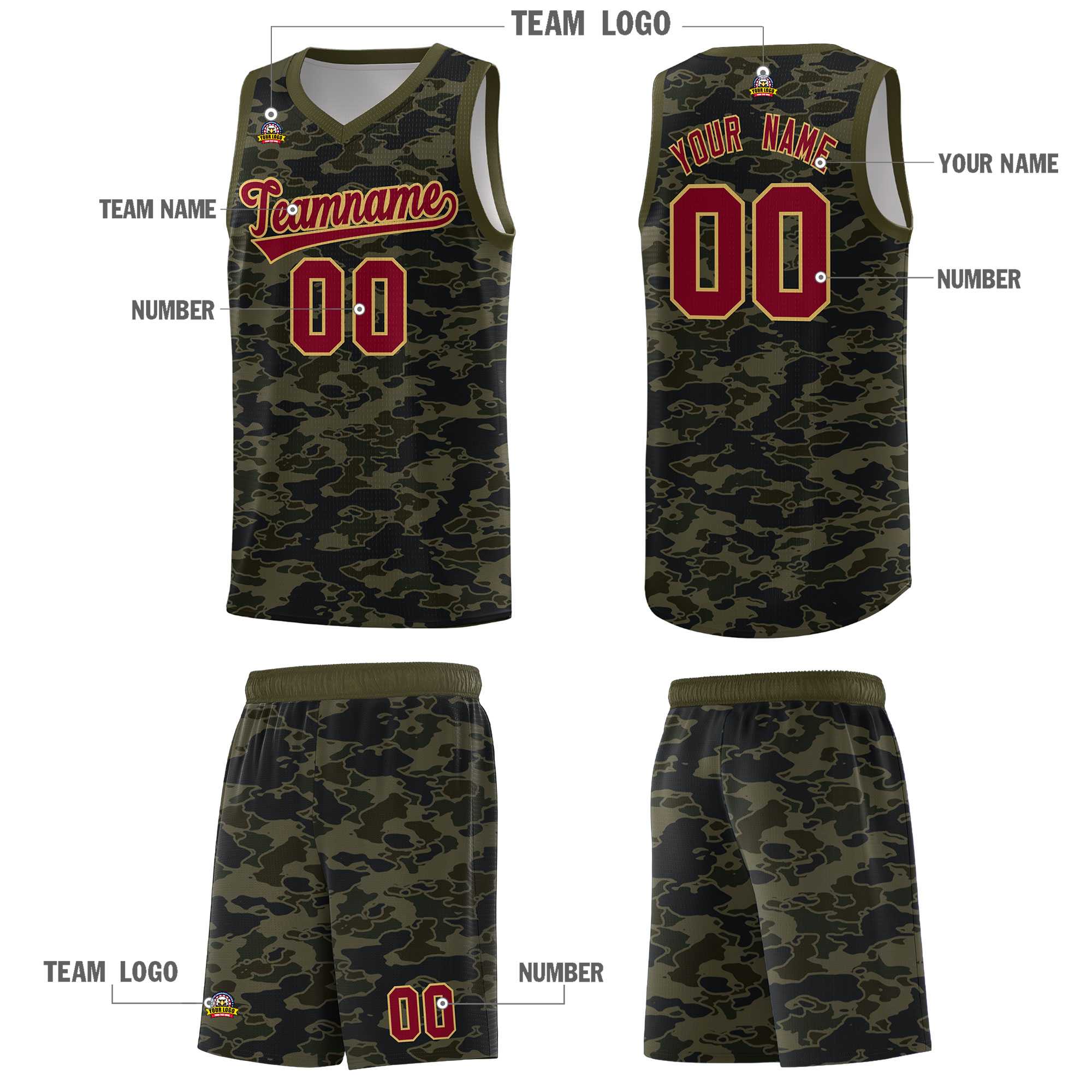 Custom Personalized Camo Sets Sports Uniform Basketball Jersey