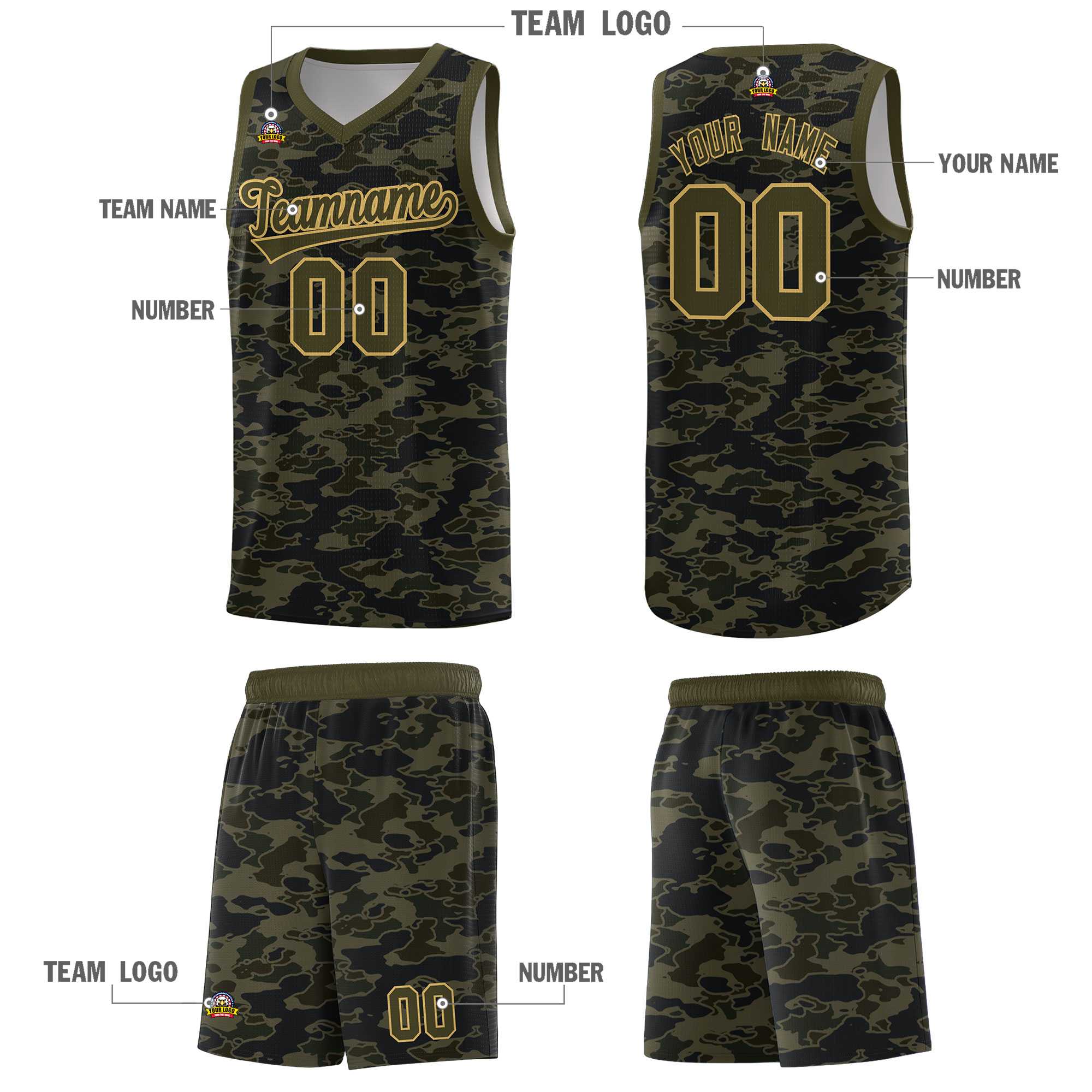 Custom Personalized Camo Sets Sports Uniform Basketball Jersey