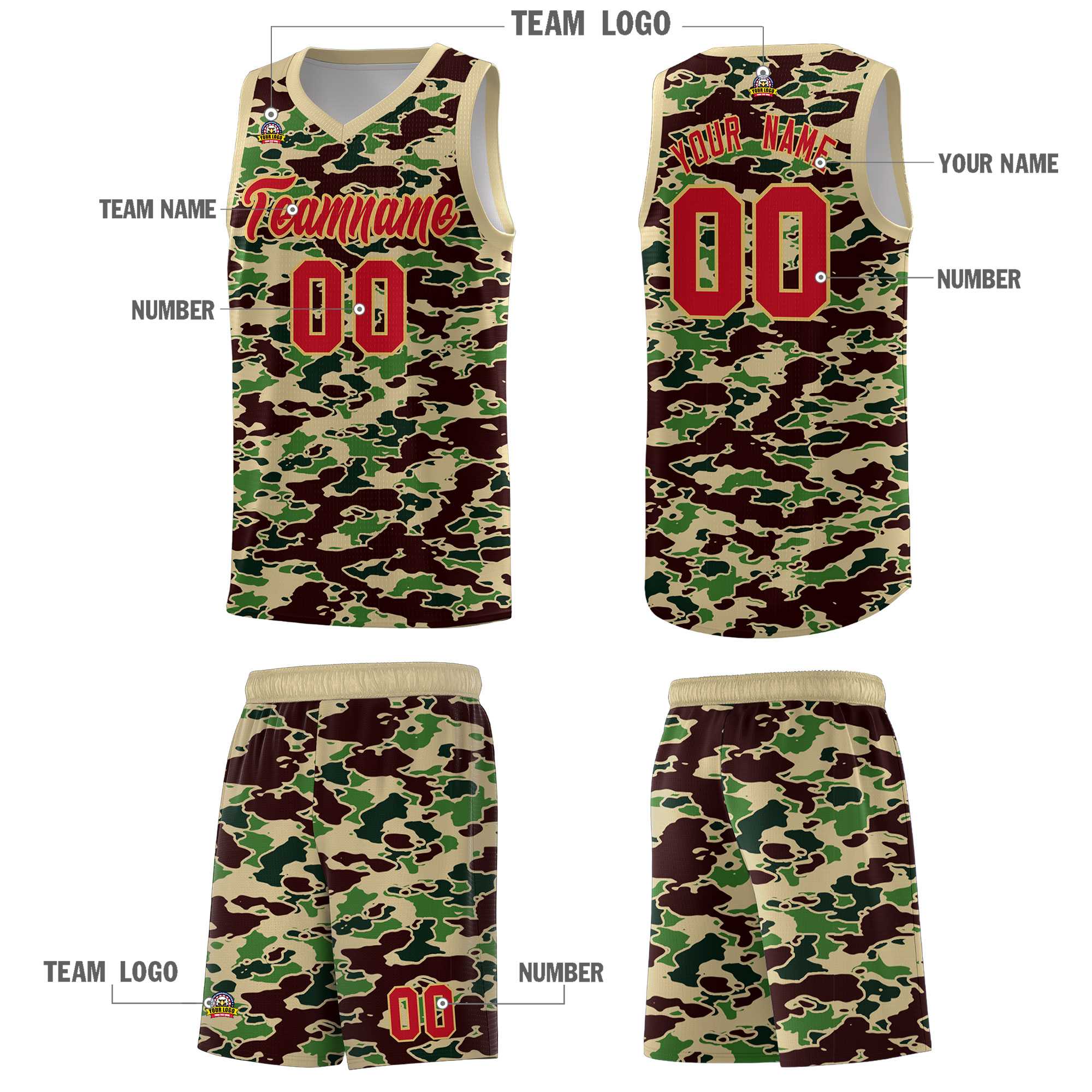 Custom Personalized Camo Sets Sports Uniform Basketball Jersey