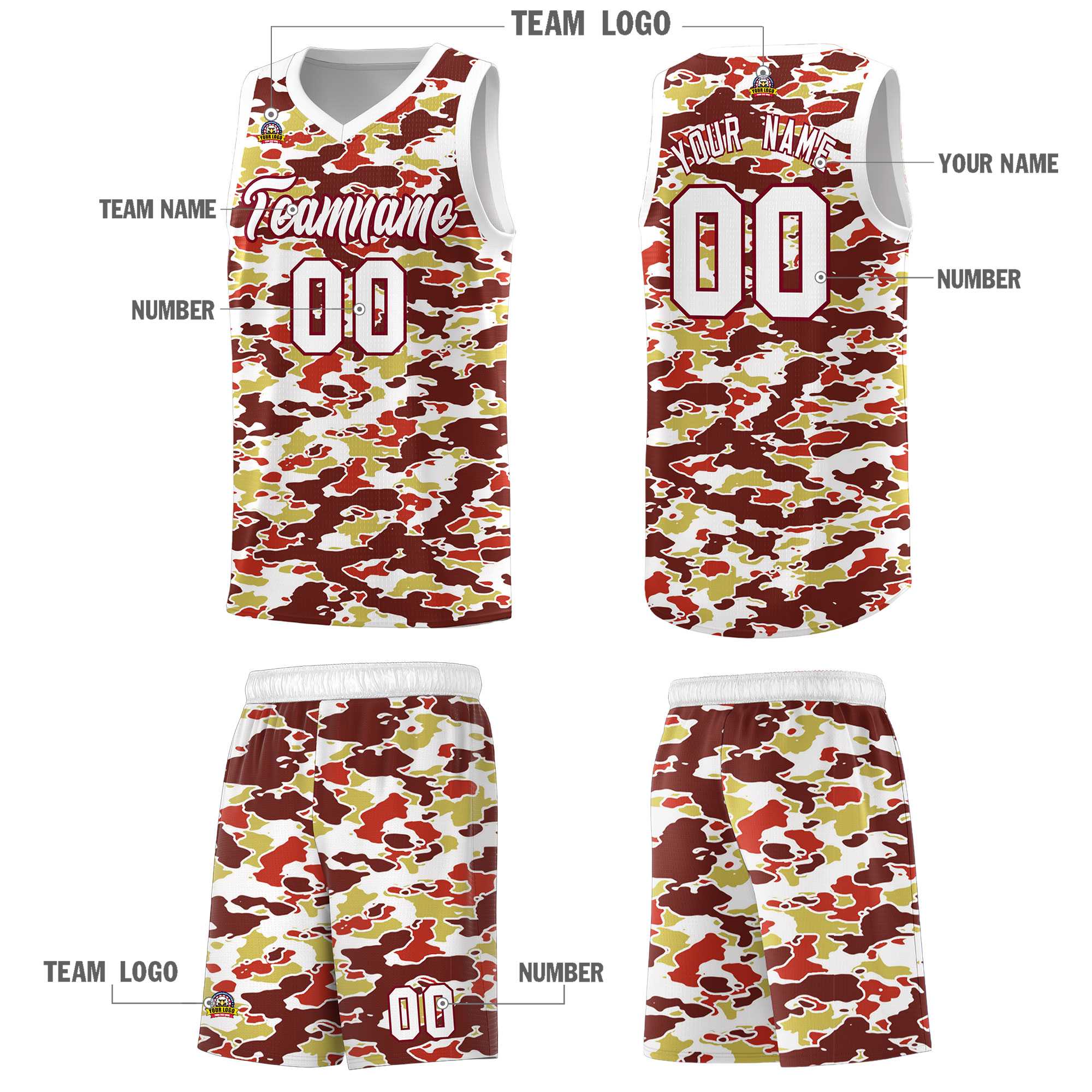 Custom Personalized Camo Sets Sports Uniform Basketball Jersey