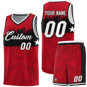 Custom Red Personalized City Silhouette Pattern Sports Uniform Basketball Jersey