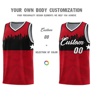 Custom Red Personalized City Silhouette Pattern Sports Uniform Basketball Jersey