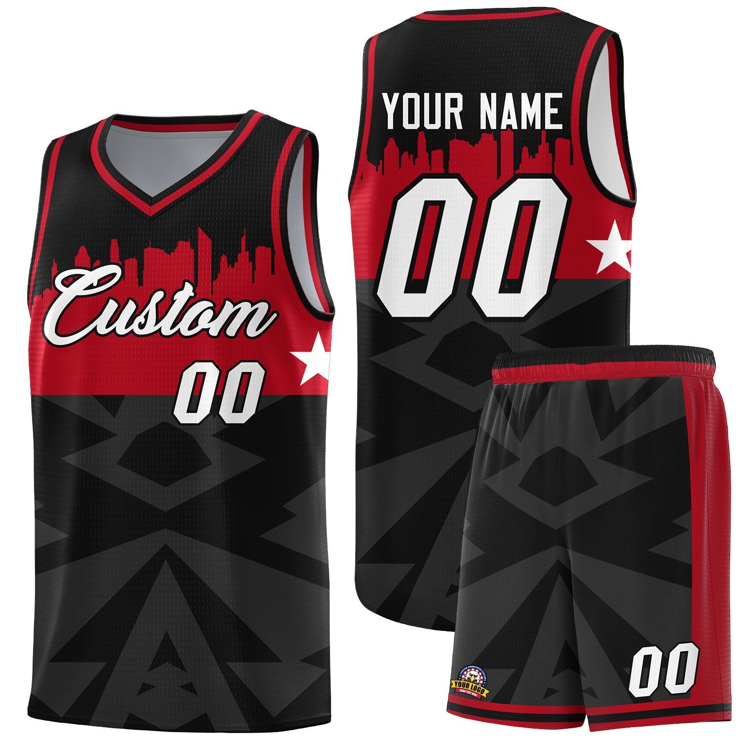 Custom Black Personalized City Silhouette Pattern Sports Uniform Basketball Jersey