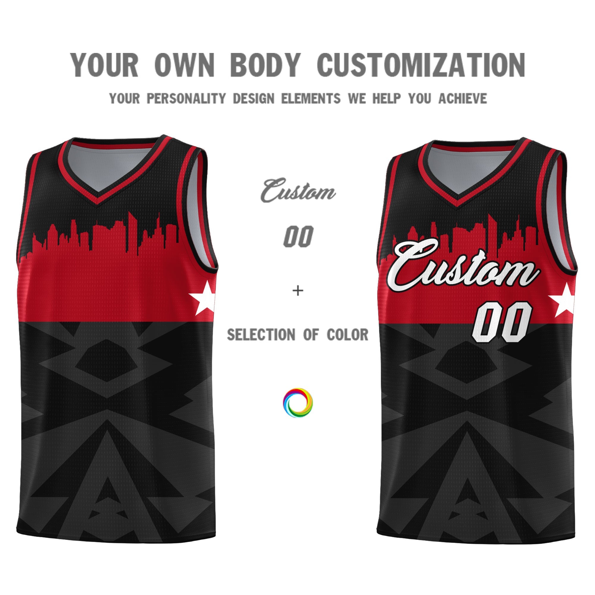 Custom Black Personalized City Silhouette Pattern Sports Uniform Basketball Jersey