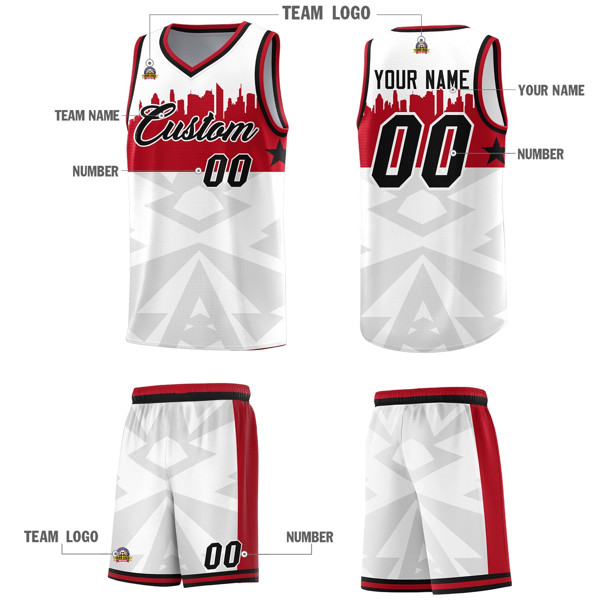 Custom White Personalized City Silhouette Pattern Sports Uniform Basketball Jersey