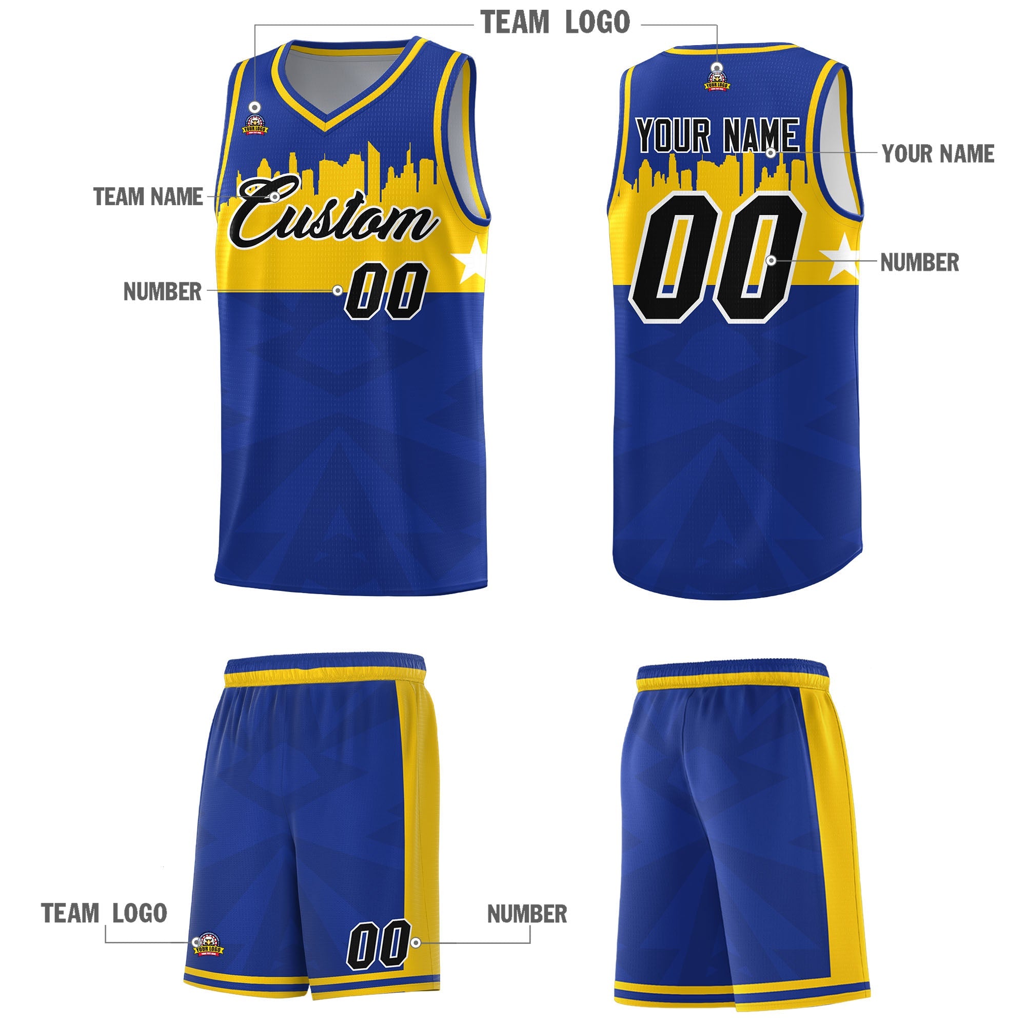 Custom Royal Personalized City Silhouette Pattern Sports Uniform Basketball Jersey