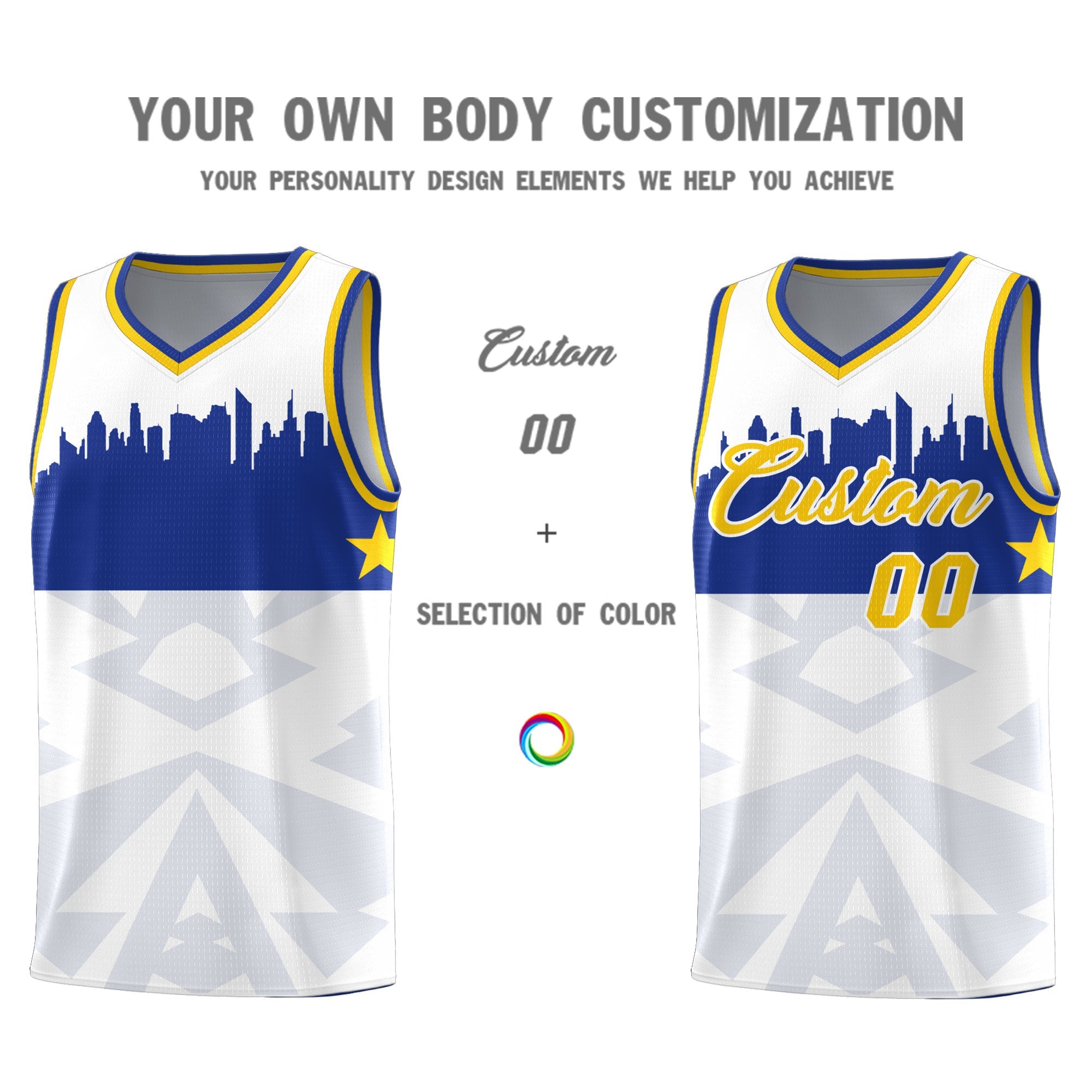 Custom White Personalized City Silhouette Pattern Sports Uniform Basketball Jersey