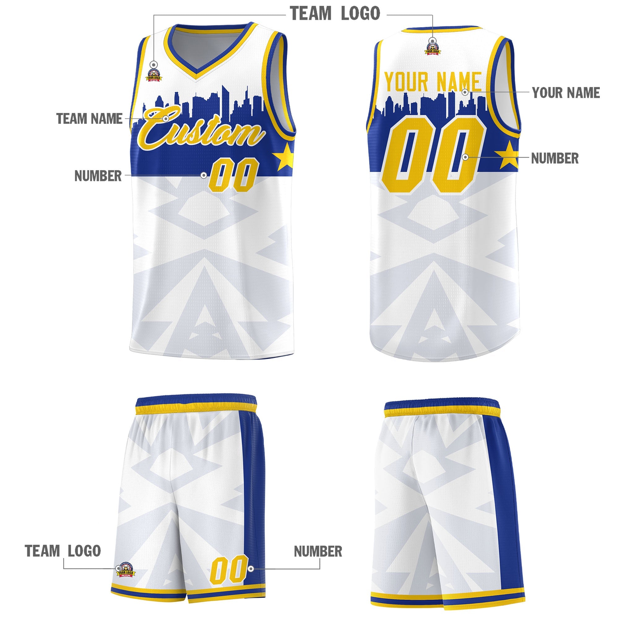 Custom White Personalized City Silhouette Pattern Sports Uniform Basketball Jersey