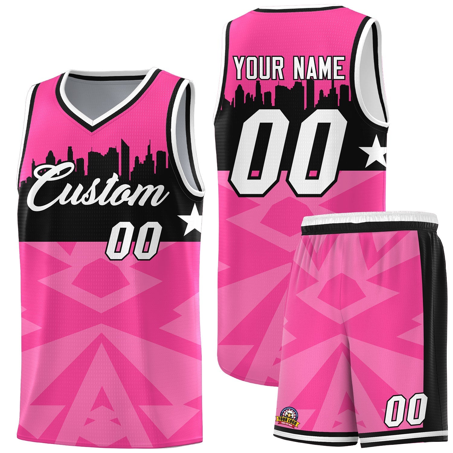 Custom Pink Personalized City Silhouette Pattern Sports Uniform Basketball Jersey