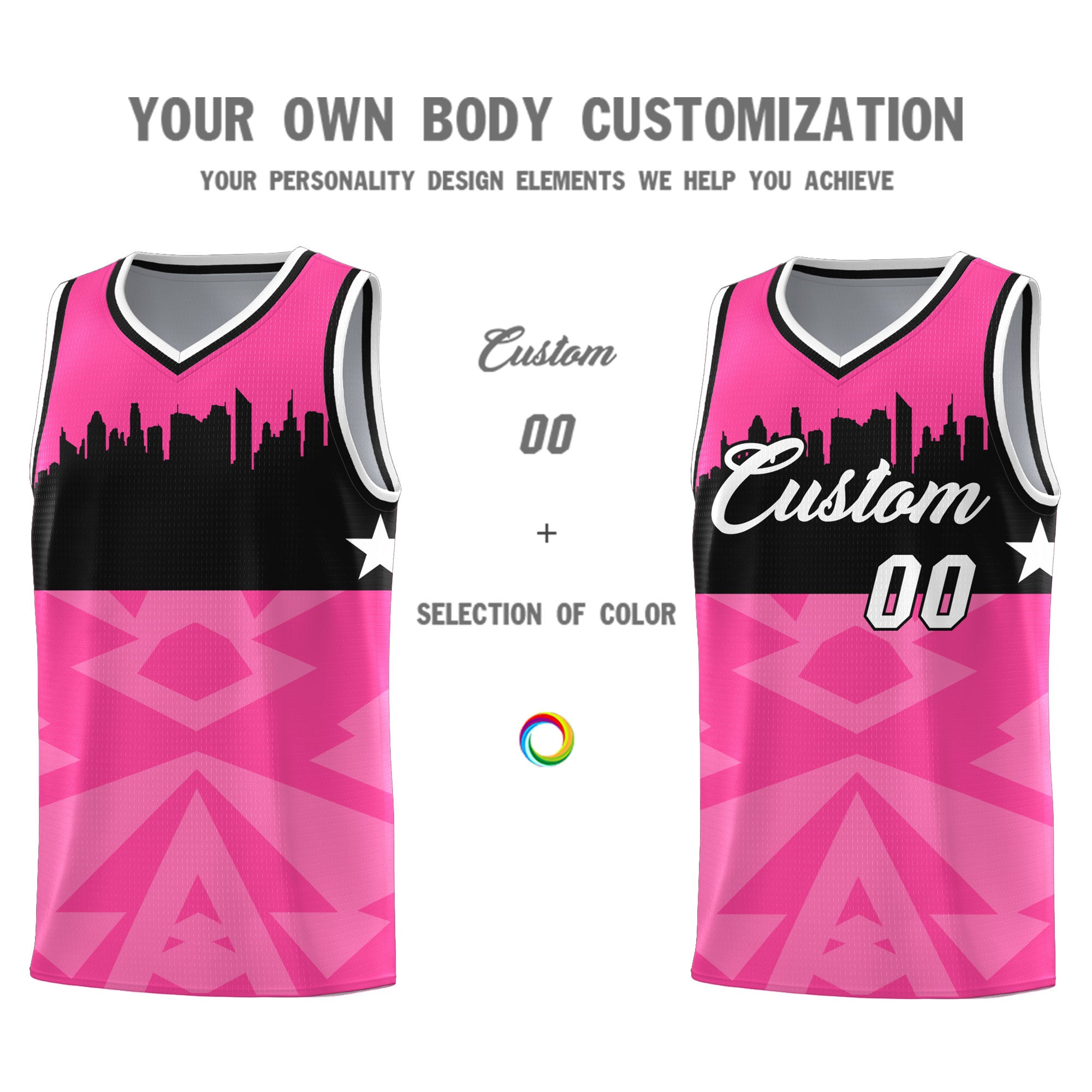 Custom Pink Personalized City Silhouette Pattern Sports Uniform Basketball Jersey