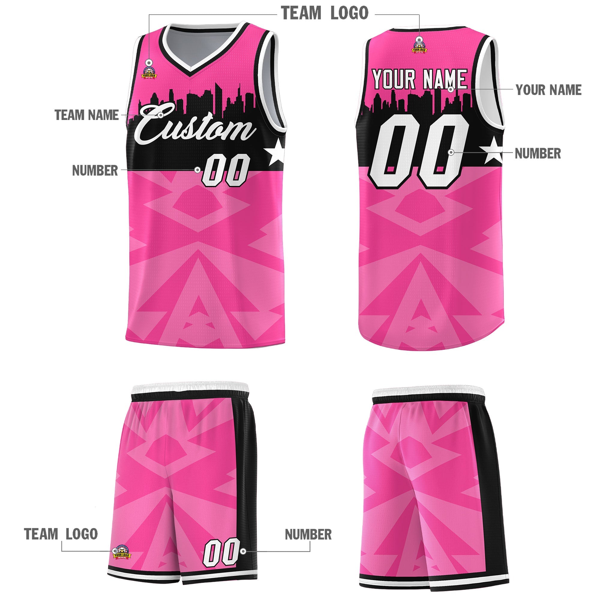 Custom Pink Personalized City Silhouette Pattern Sports Uniform Basketball Jersey