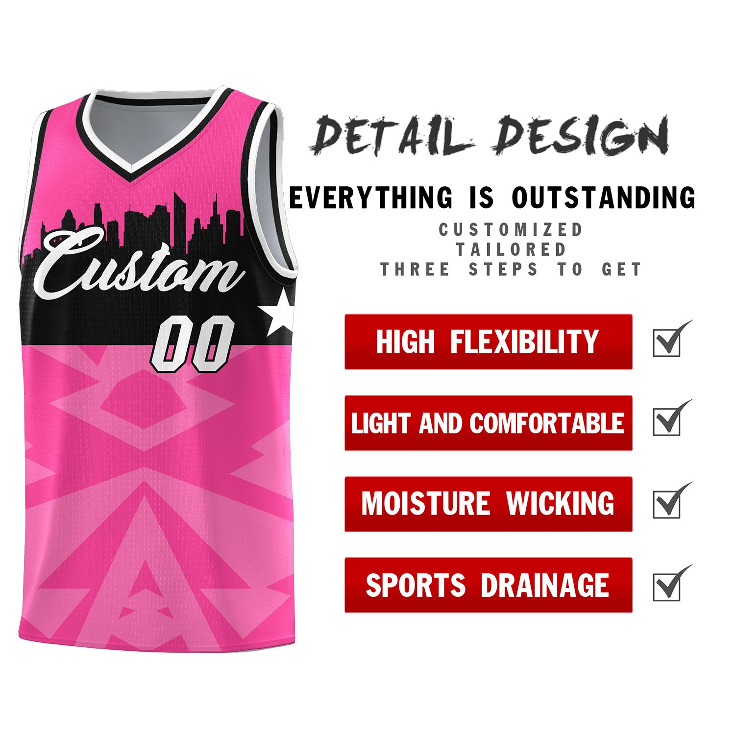 Custom Pink Personalized City Silhouette Pattern Sports Uniform Basketball Jersey