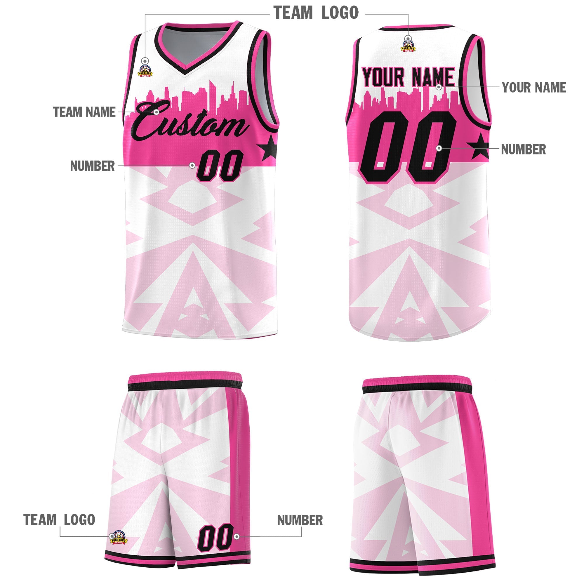 Custom White Personalized City Silhouette Pattern Sports Uniform Basketball Jersey