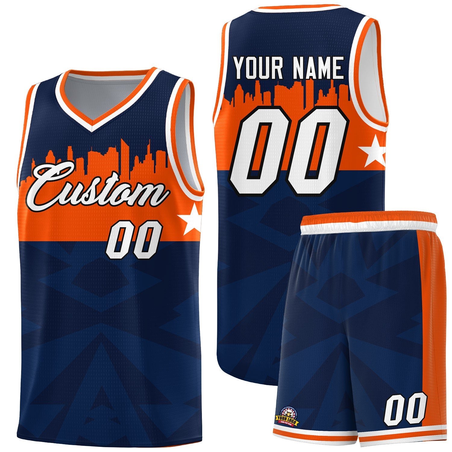 Custom Navy Personalized City Silhouette Pattern Sports Uniform Basketball Jersey