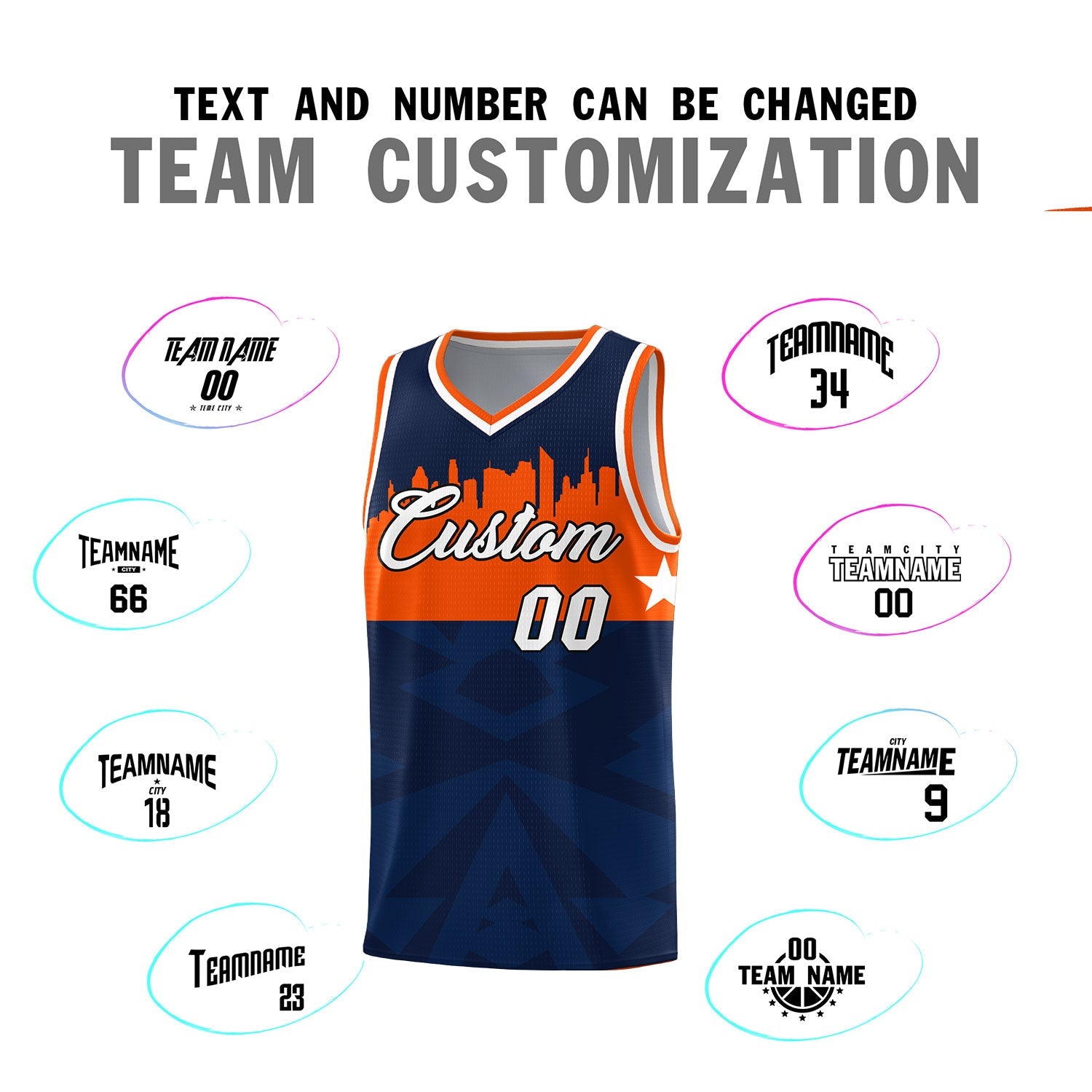 Custom Navy Personalized City Silhouette Pattern Sports Uniform Basketball Jersey