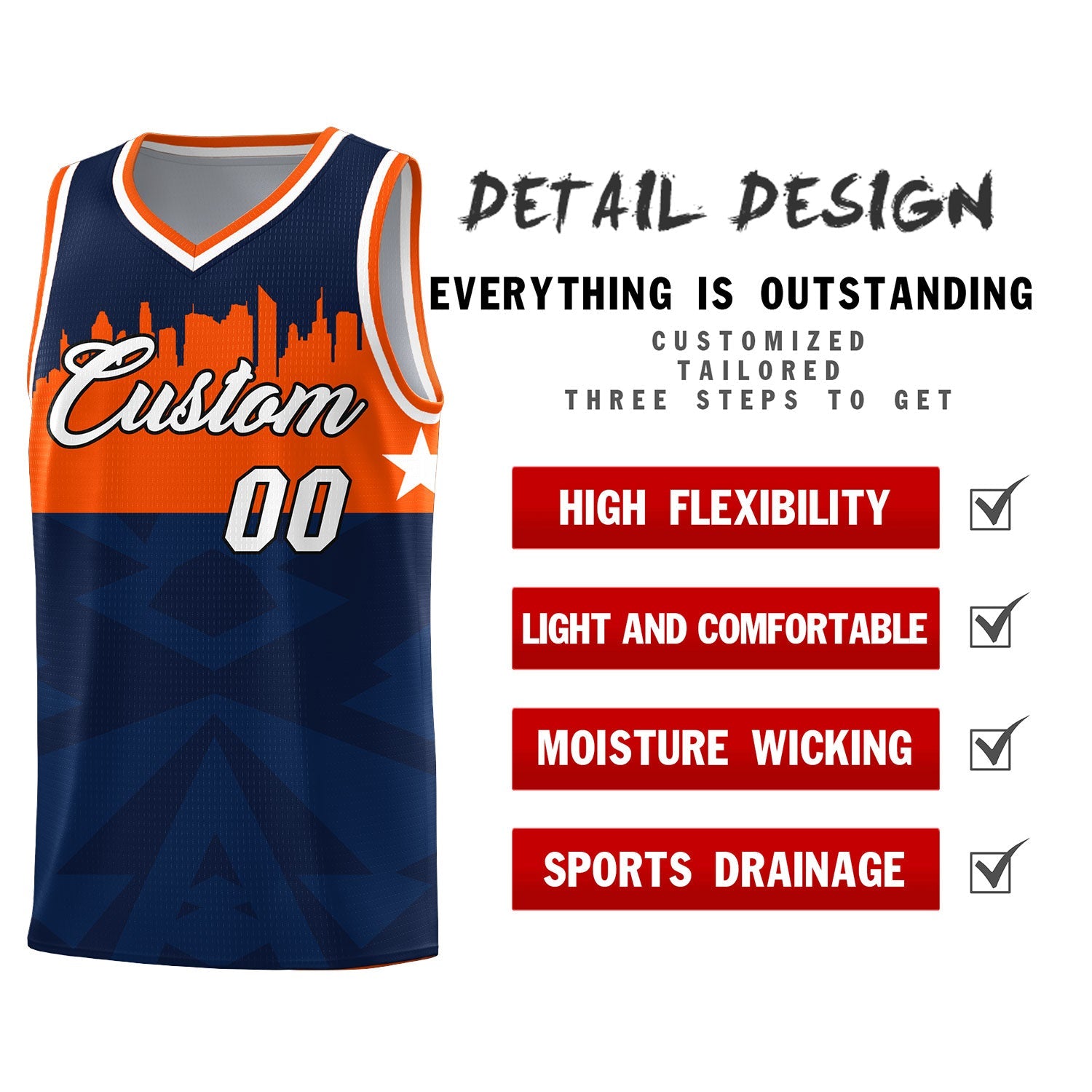 Custom Navy Personalized City Silhouette Pattern Sports Uniform Basketball Jersey