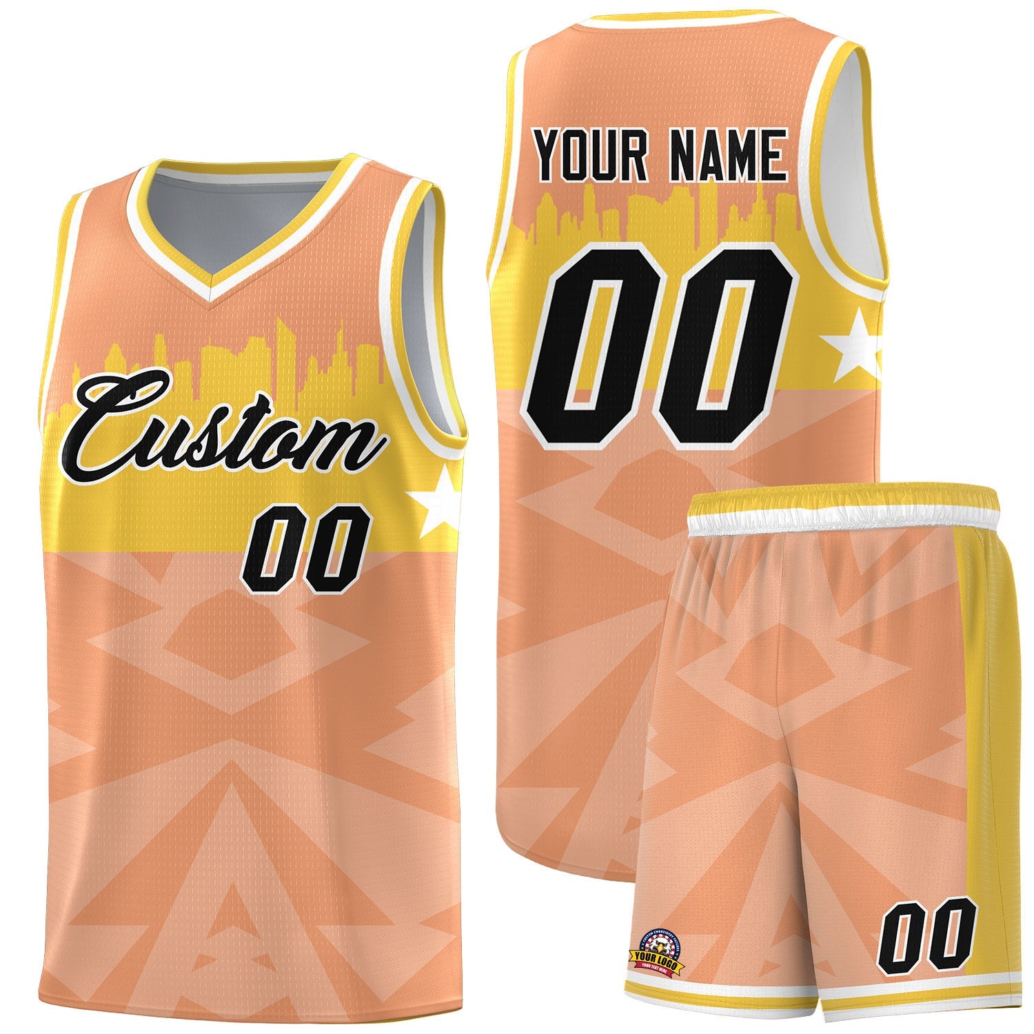 Custom Orange Personalized City Silhouette Pattern Sports Uniform Basketball Jersey