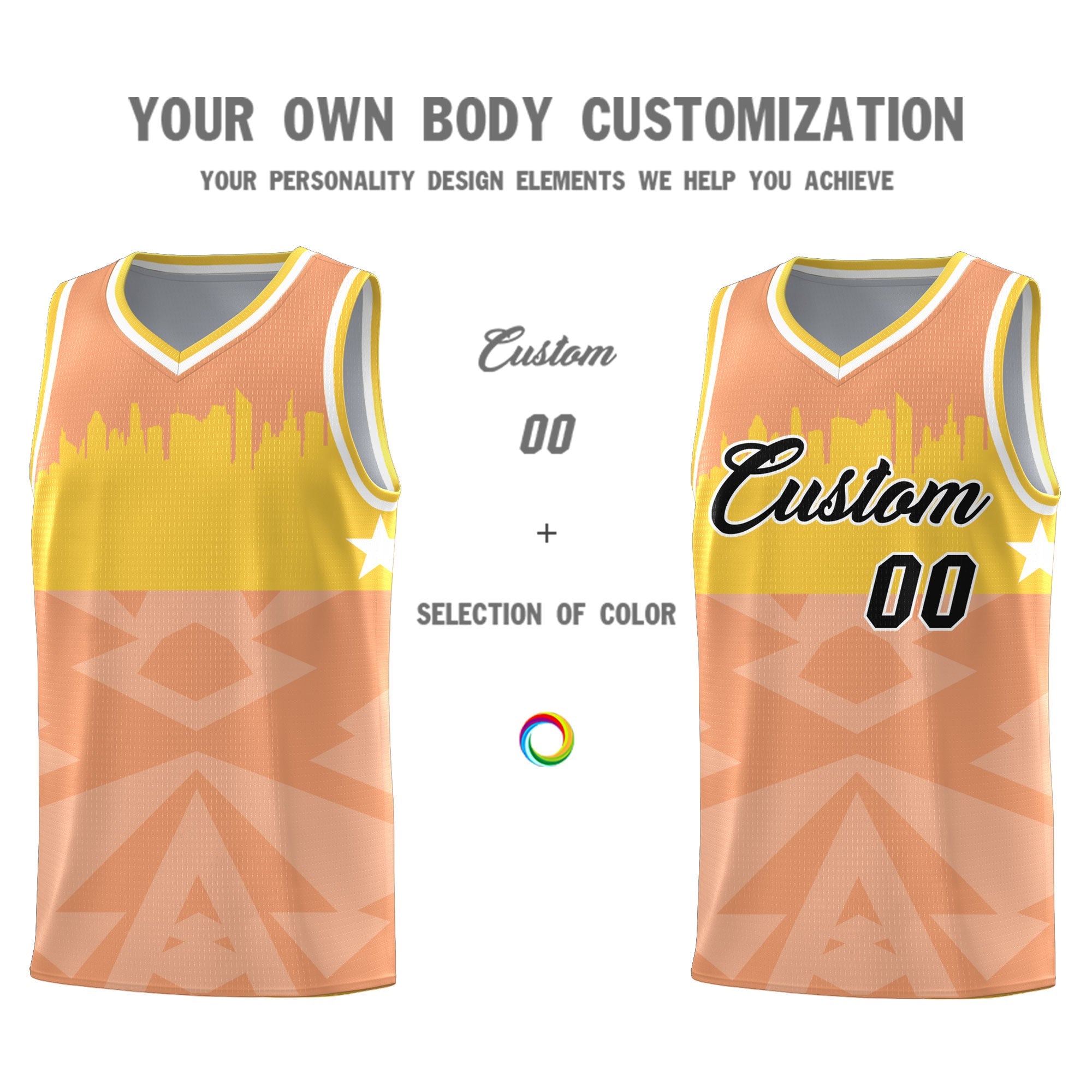 Custom Orange Personalized City Silhouette Pattern Sports Uniform Basketball Jersey