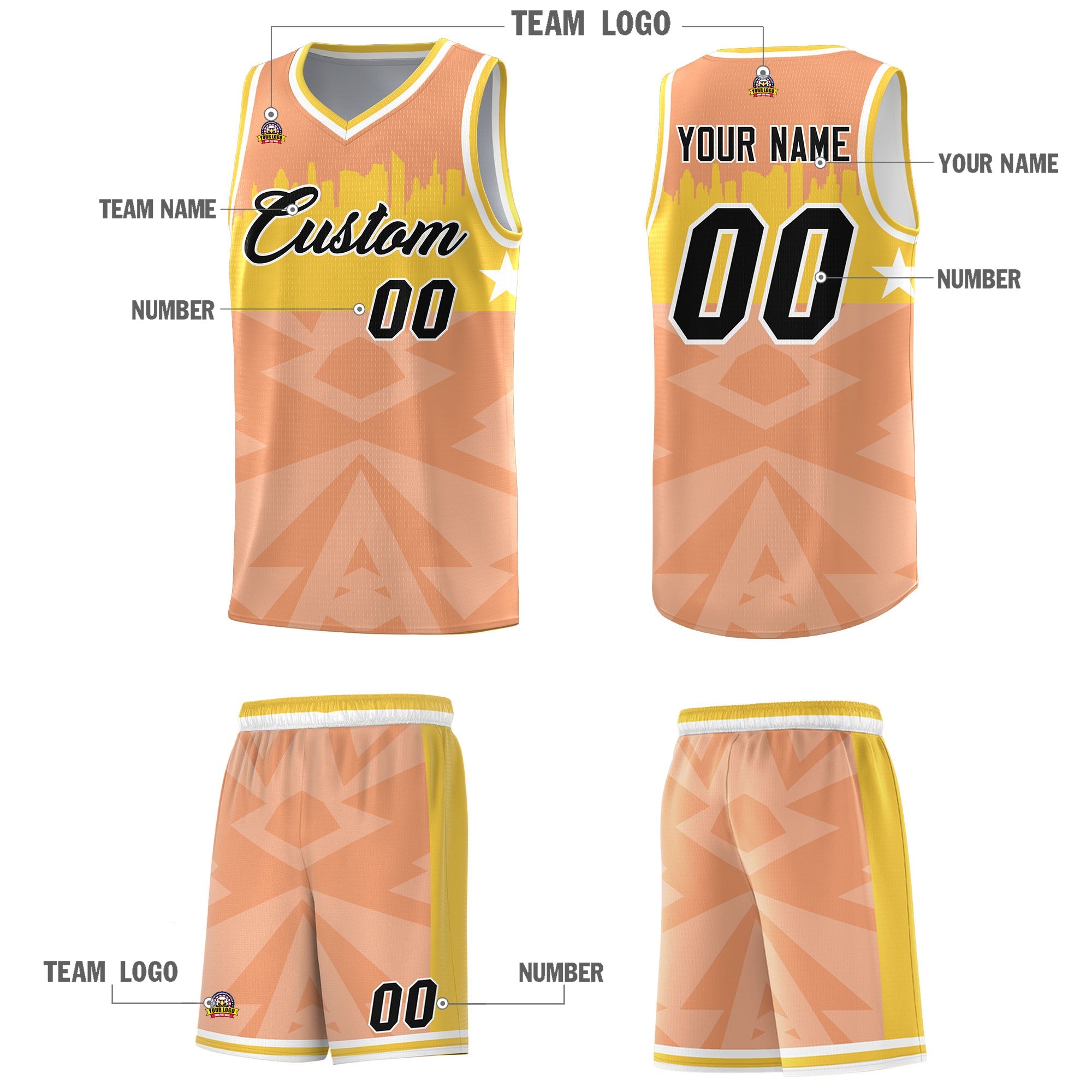 Custom Orange Personalized City Silhouette Pattern Sports Uniform Basketball Jersey