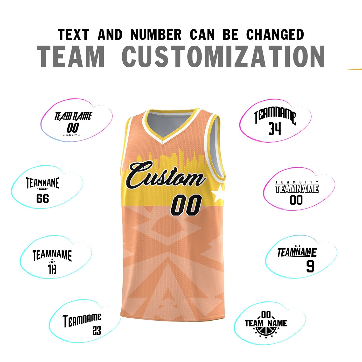 Custom Orange Personalized City Silhouette Pattern Sports Uniform Basketball Jersey