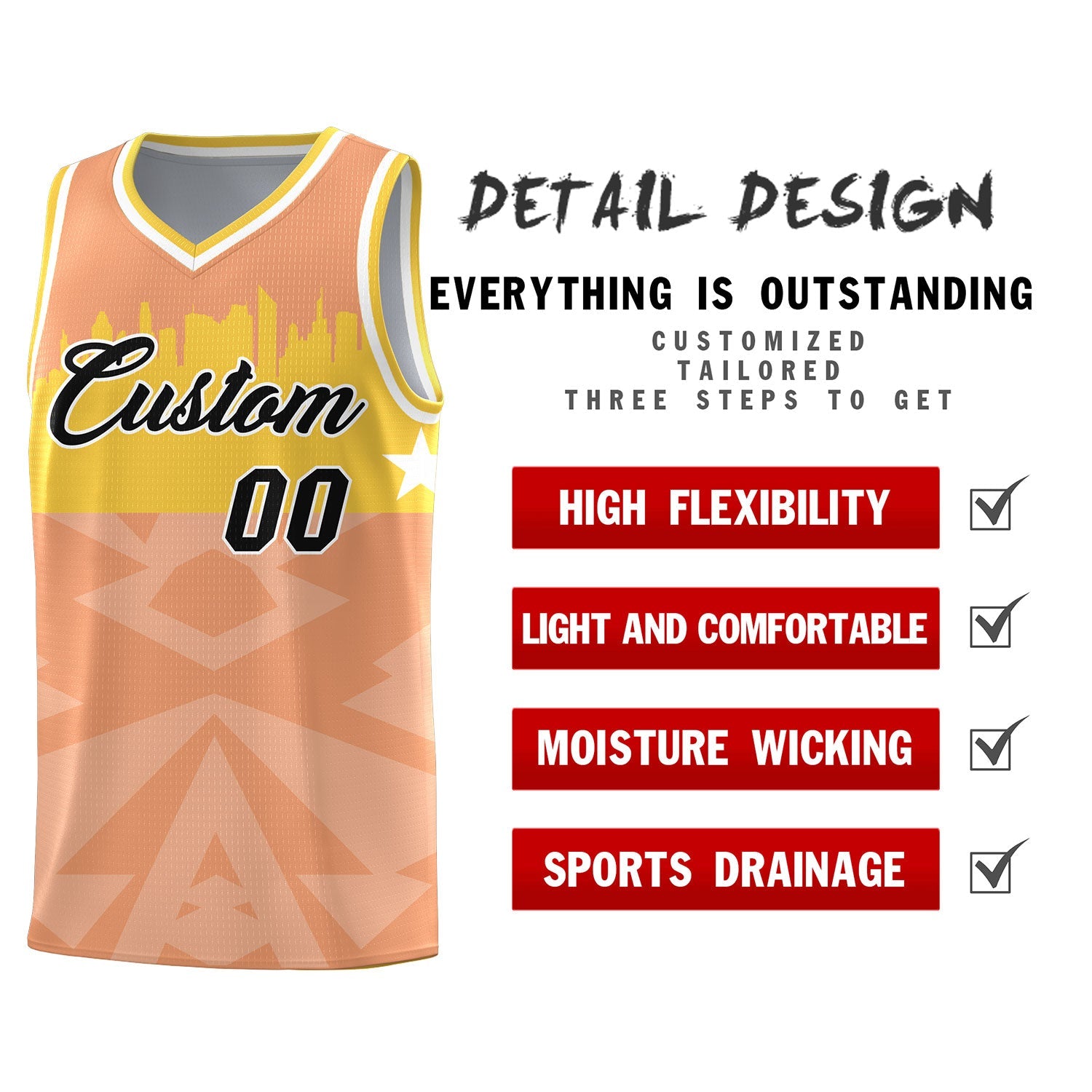 Custom Orange Personalized City Silhouette Pattern Sports Uniform Basketball Jersey