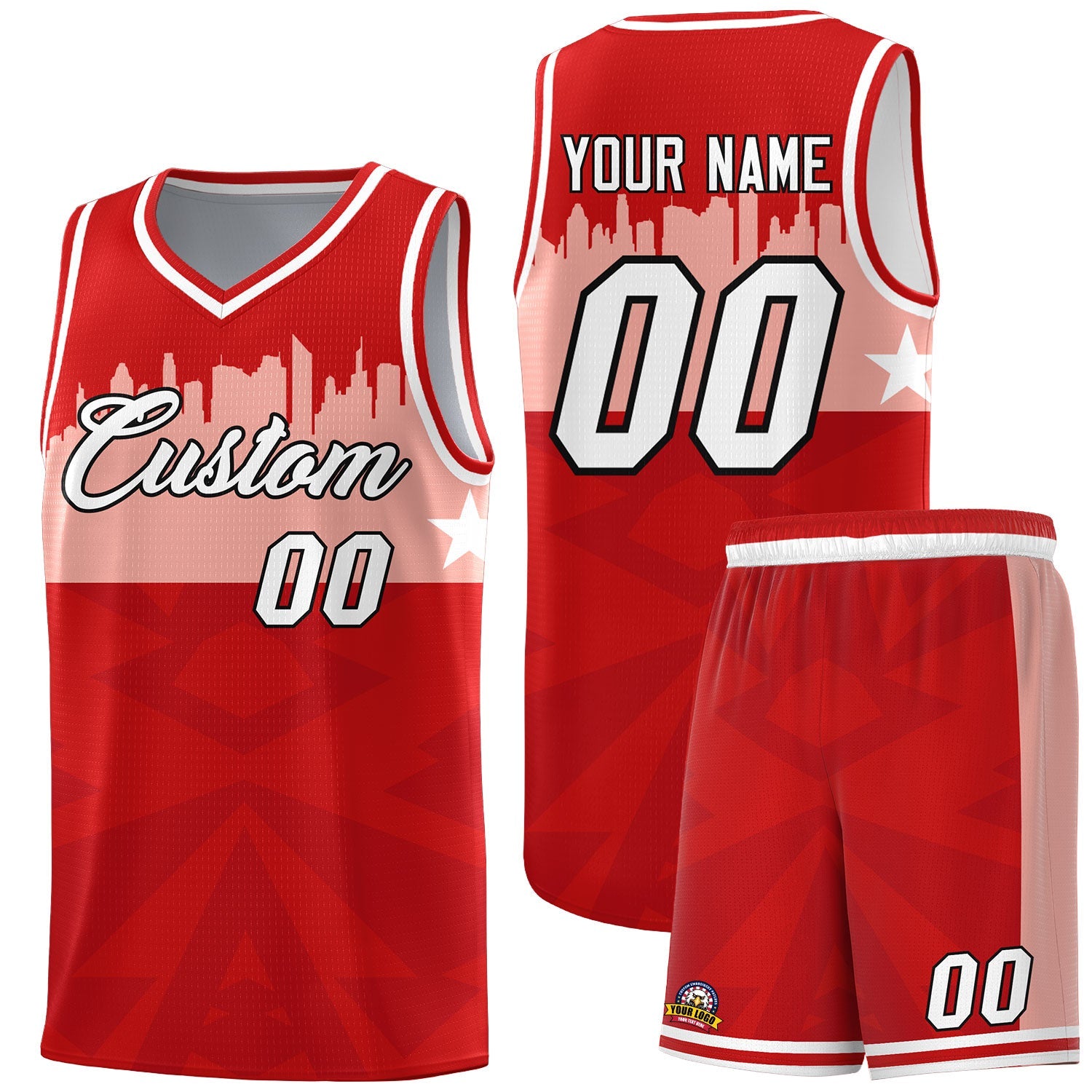 Custom Red Personalized City Silhouette Pattern Sports Uniform Basketball Jersey