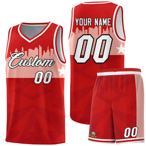 Custom Red Personalized City Silhouette Pattern Sports Uniform Basketball Jersey