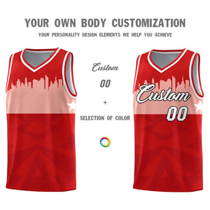 Custom Red Personalized City Silhouette Pattern Sports Uniform Basketball Jersey