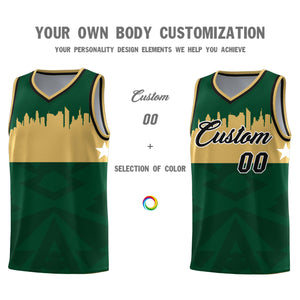 Custom Green Personalized City Silhouette Pattern Sports Uniform Basketball Jersey