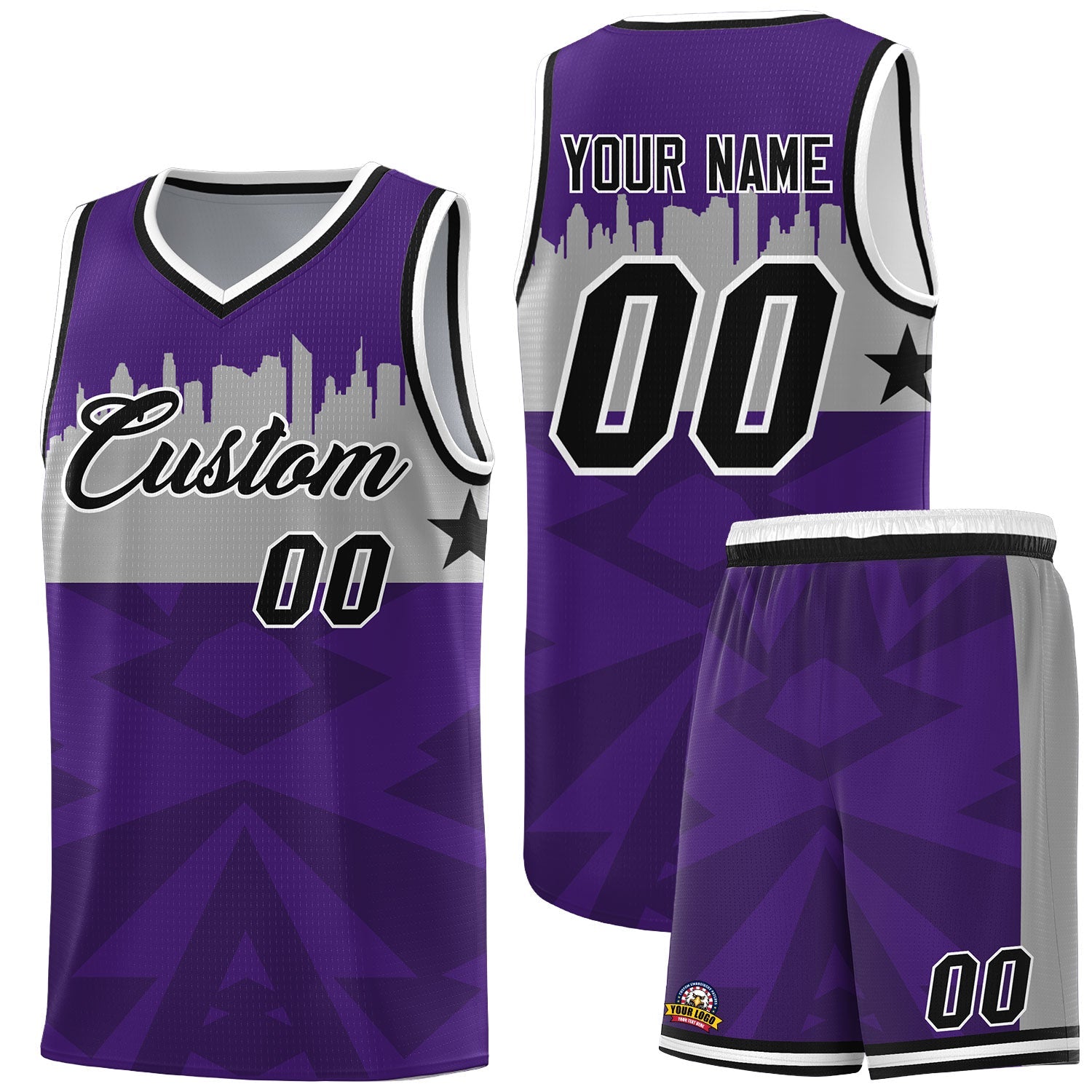 Custom Purple Personalized City Silhouette Pattern Sports Uniform Basketball Jersey