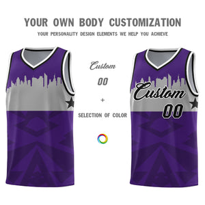 Custom Purple Personalized City Silhouette Pattern Sports Uniform Basketball Jersey