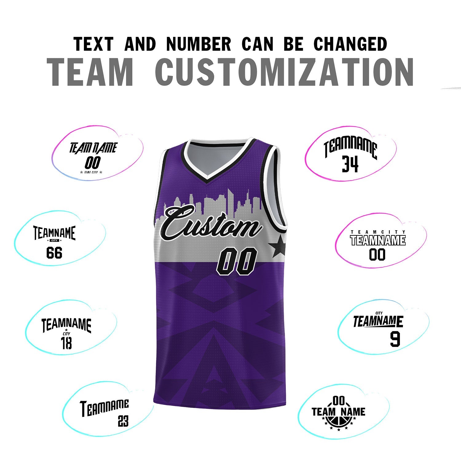 Custom Purple Personalized City Silhouette Pattern Sports Uniform Basketball Jersey