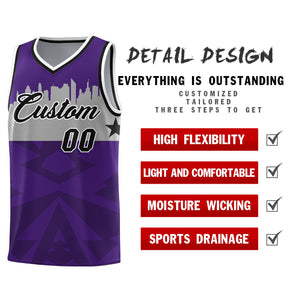 Custom Purple Personalized City Silhouette Pattern Sports Uniform Basketball Jersey