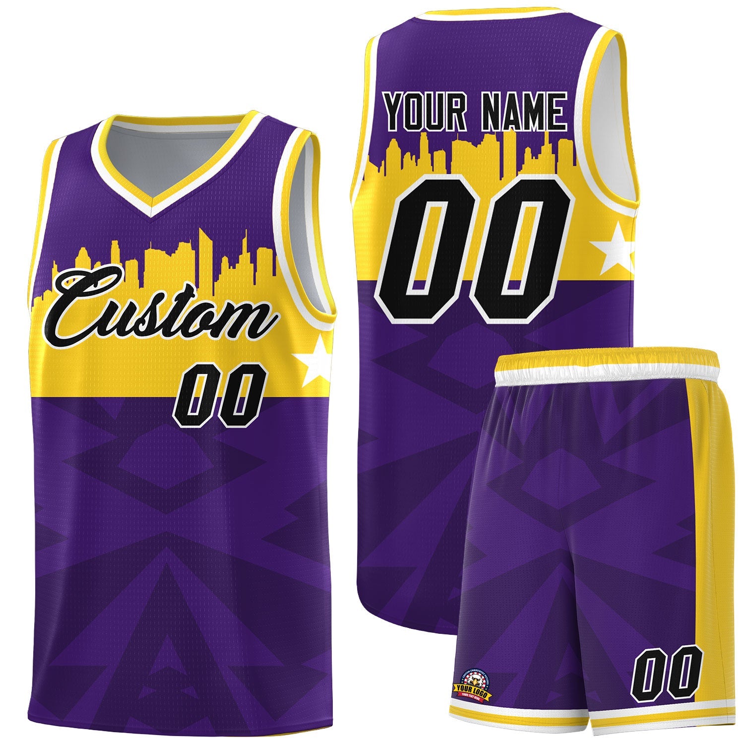 Custom Purple Personalized City Silhouette Pattern Sports Uniform Basketball Jersey