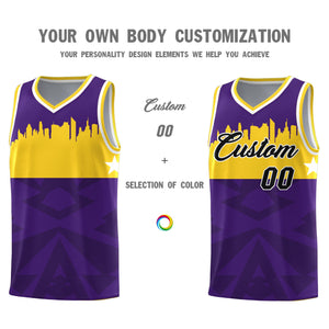 Custom Purple Personalized City Silhouette Pattern Sports Uniform Basketball Jersey