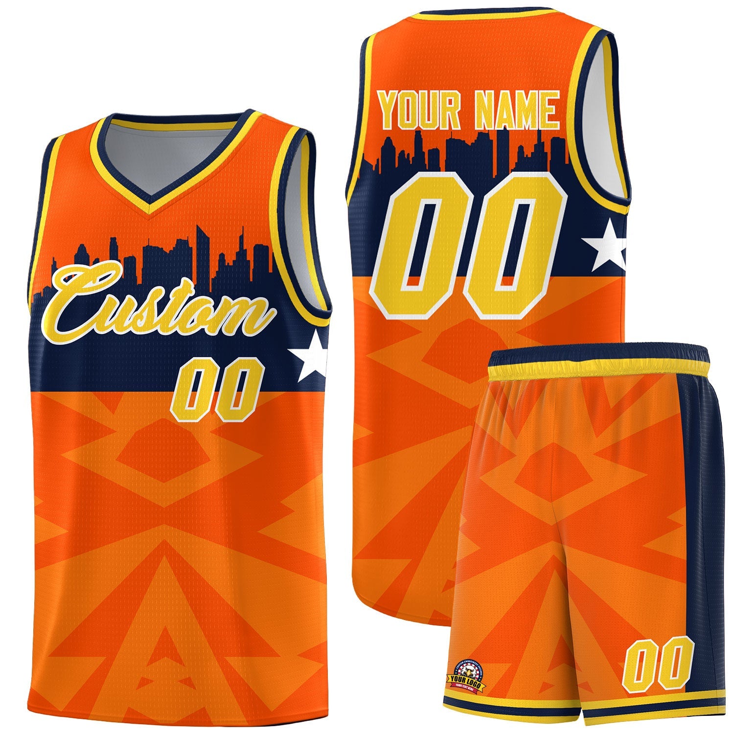 Custom Orange Personalized City Silhouette Pattern Sports Uniform Basketball Jersey