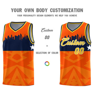 Custom Orange Personalized City Silhouette Pattern Sports Uniform Basketball Jersey