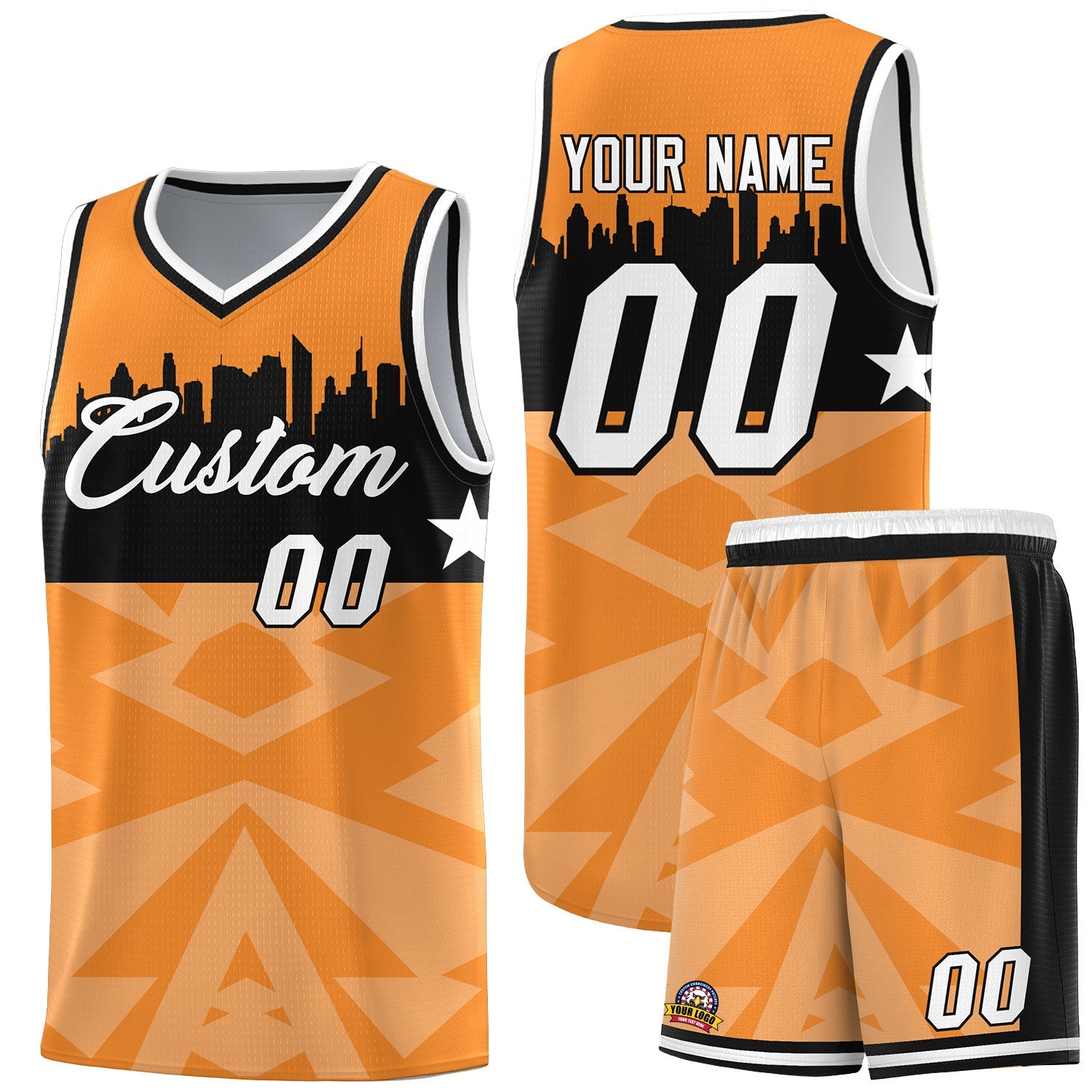 Custom Orange Personalized City Silhouette Pattern Sports Uniform Basketball Jersey