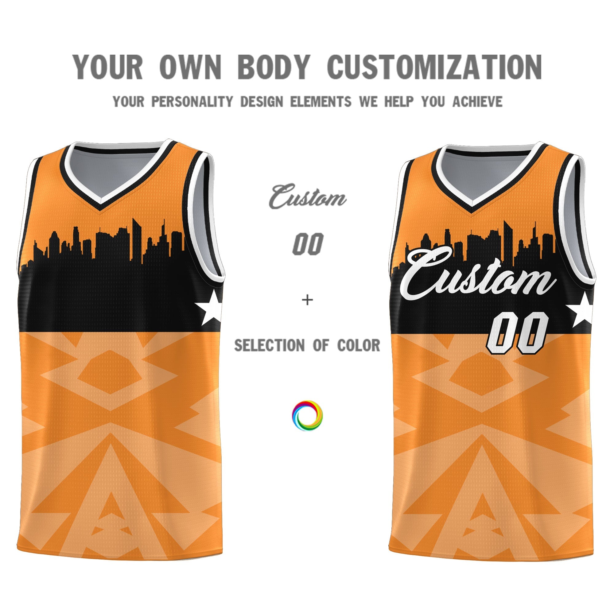 Custom Orange Personalized City Silhouette Pattern Sports Uniform Basketball Jersey