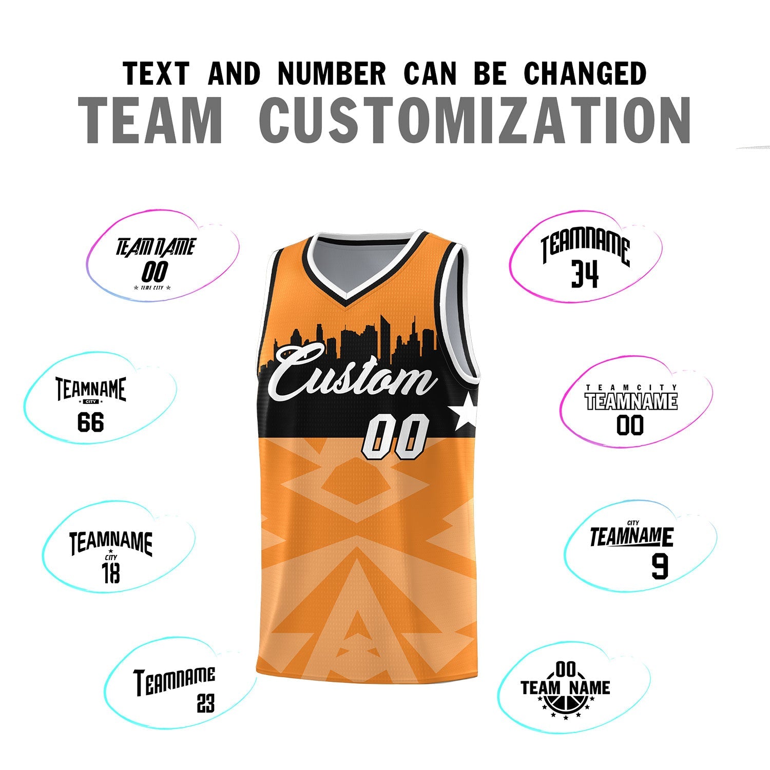 Custom Orange Personalized City Silhouette Pattern Sports Uniform Basketball Jersey