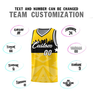 Custom Gold Personalized City Silhouette Pattern Sports Uniform Basketball Jersey