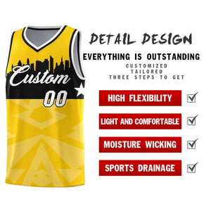 Custom Gold Personalized City Silhouette Pattern Sports Uniform Basketball Jersey