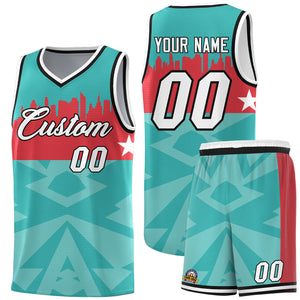 Custom Bright Green Personalized City Silhouette Pattern Sports Uniform Basketball Jersey