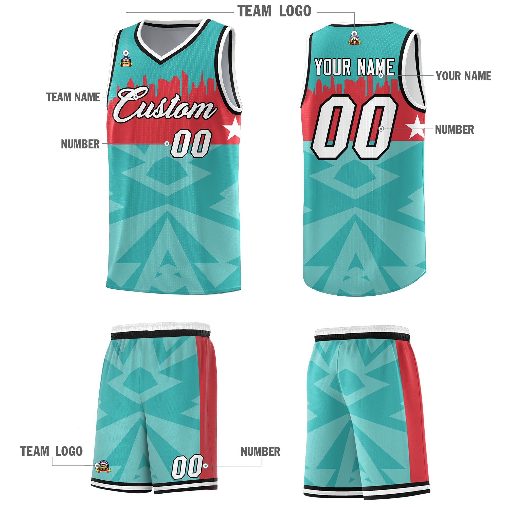 Custom Bright Green Personalized City Silhouette Pattern Sports Uniform Basketball Jersey