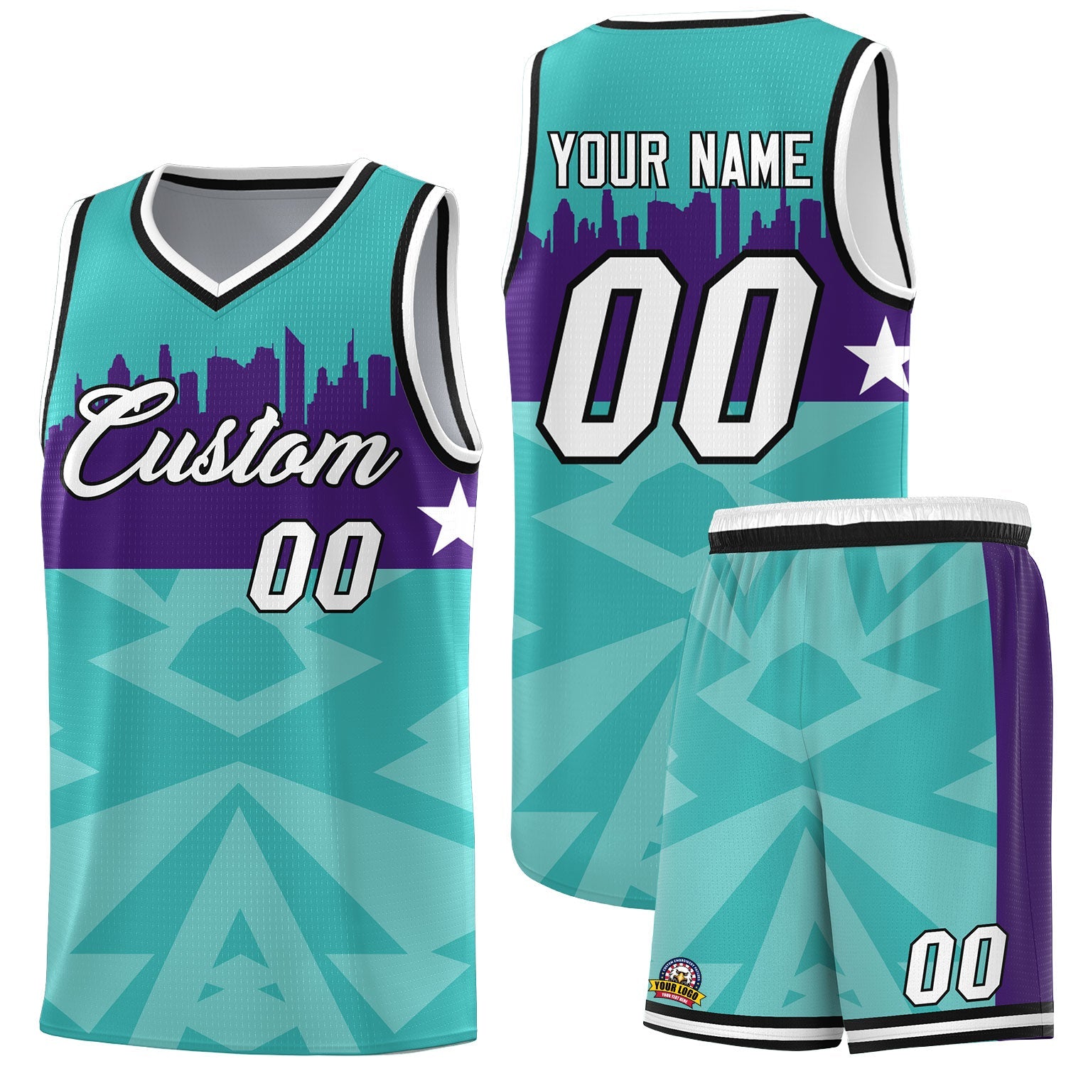 Custom Bright Green Personalized City Silhouette Pattern Sports Uniform Basketball Jersey